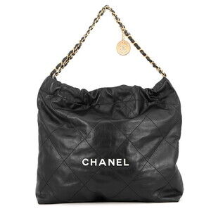 Chanel handbag, 22 medium, shiny calfskin, AS3261, CHANEL shoulder bag, black...